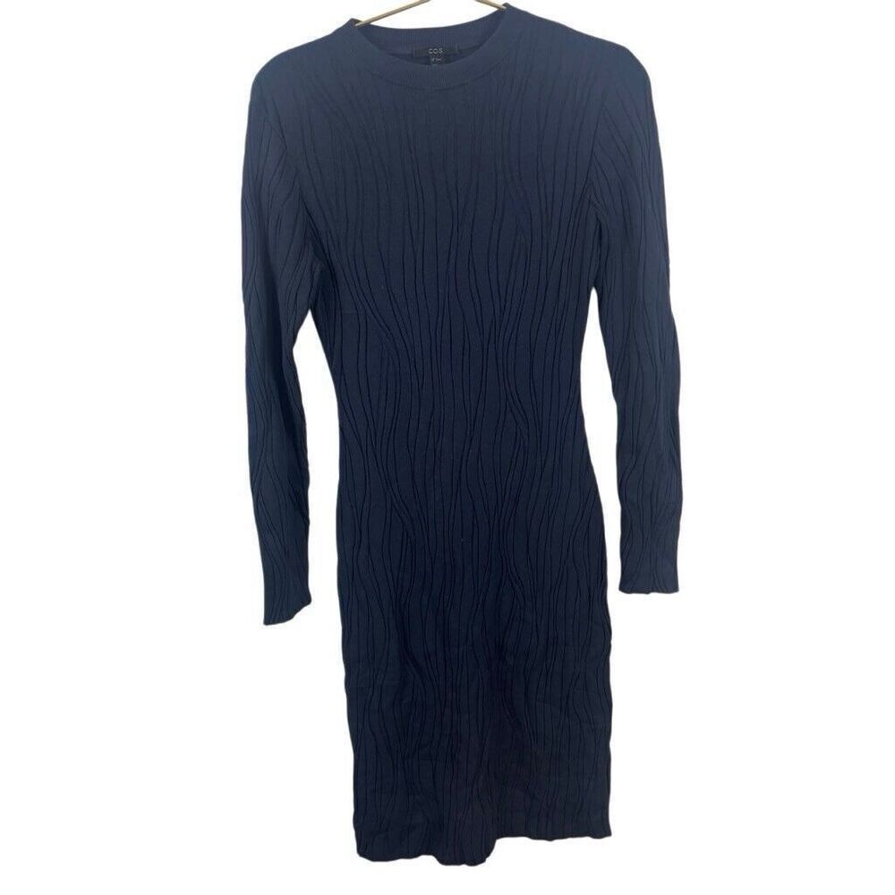 Cos Blue Long Sleeve Midi Sweater Dress Viscose Polyamide Size XS